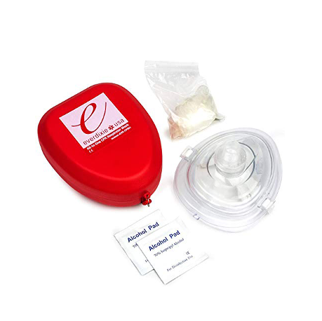 Ever Ready First Aid CPR Rescue Mask, Adult/Child Pocket Resuscitator, Hard Case with Wrist Strap, Gloves and Wipes