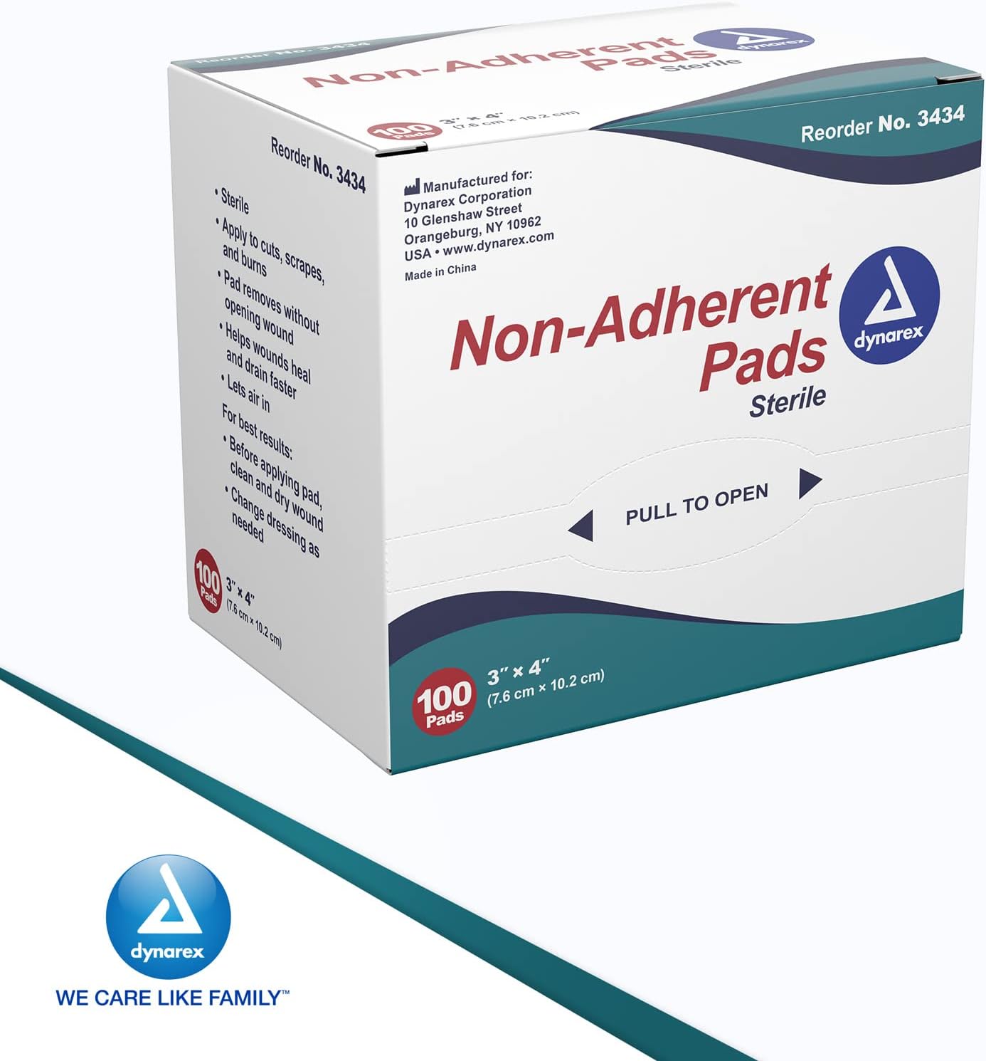 Dynarex Sterile Non Adherent Pads 3" X 4", Box of 100