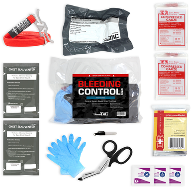 MediTac Intermediate Bleeding Control Pack Feat. Tourniquet, Emergency Bandage, Compressed Gauze Dressing and Vented Chest Seals