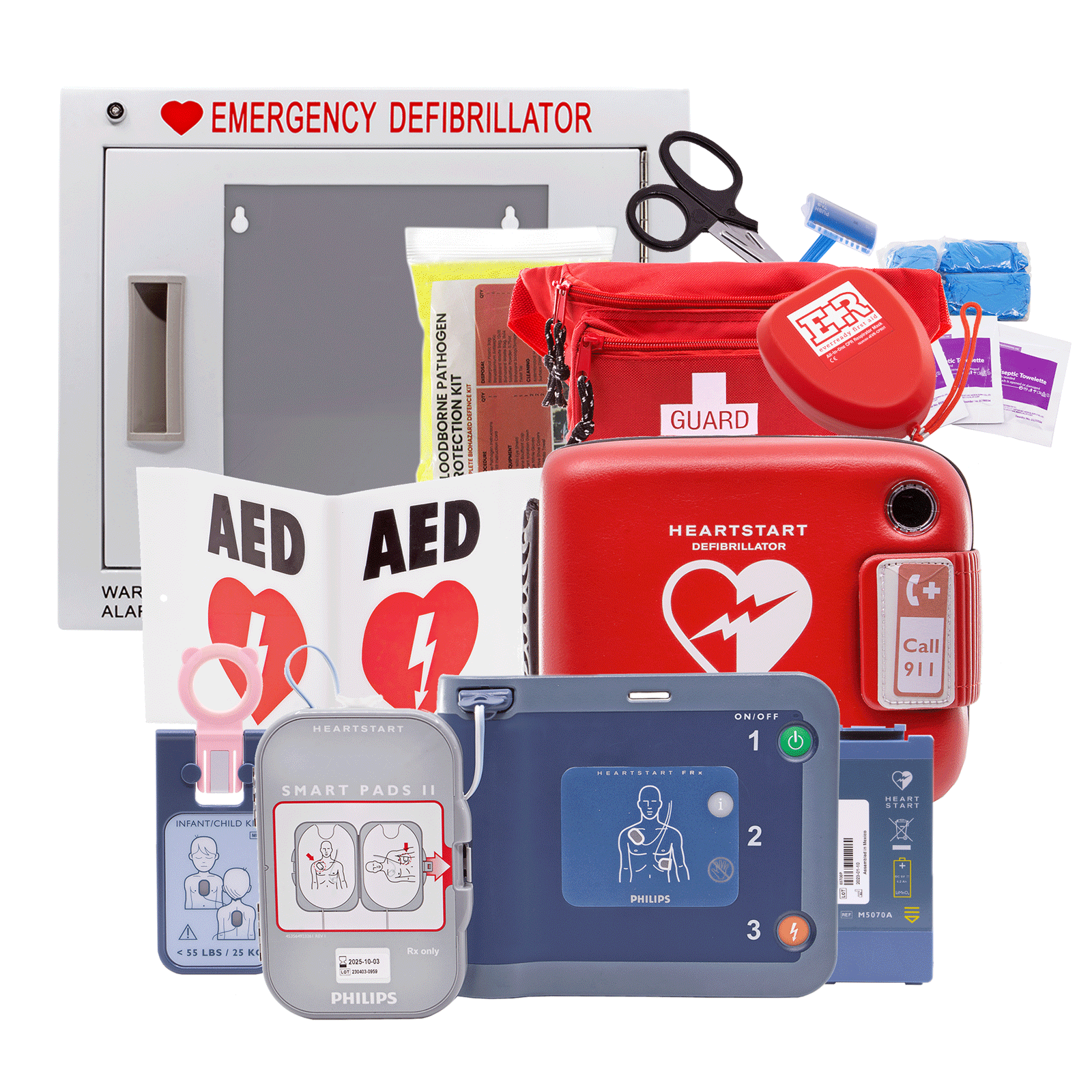 Philips HeartStart FRx Automated External Defibrillator AED Complete Lifeguard Package with Cabinet (Adults & Children)
