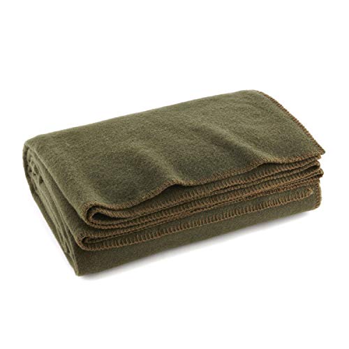 Ever Ready First Aid Olive Drab Green Warm Wool Fire Retardant Blanket, 66" x 90" (80% Wool)-US Military Style