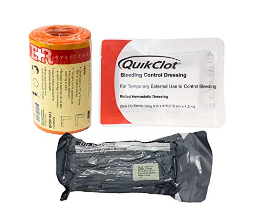 Ever Ready First Aid Combo Pack with Israeli Bandage, Quikclot Clotting Sponge and E+R Aluminum Splint