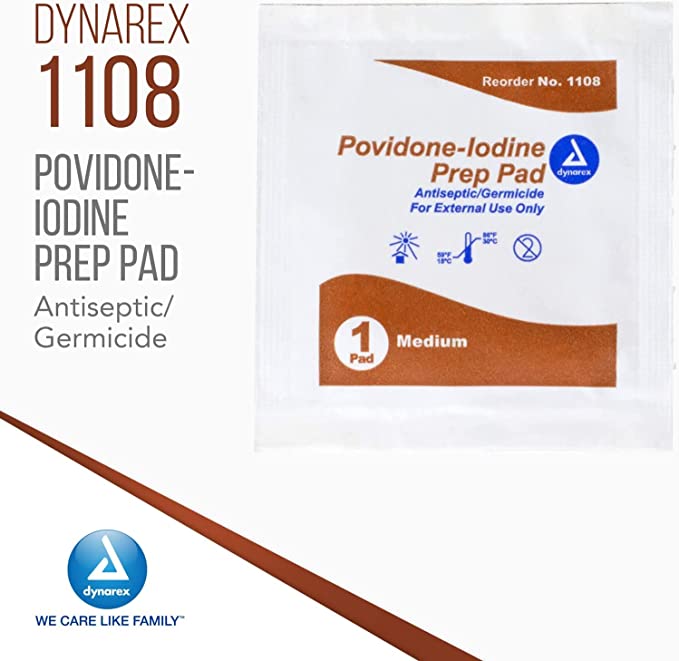 Dynarex PVP Iodine Wipes, 100 Pack