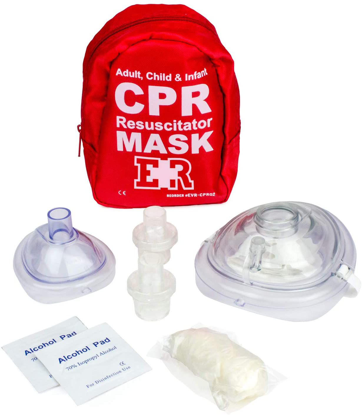 Ever Ready First Aid Adult and Infant CPR Mask Combo Kit with 2 Valves (with Pair of Nitrile Gloves & 2 Alcohol Prep Pads)