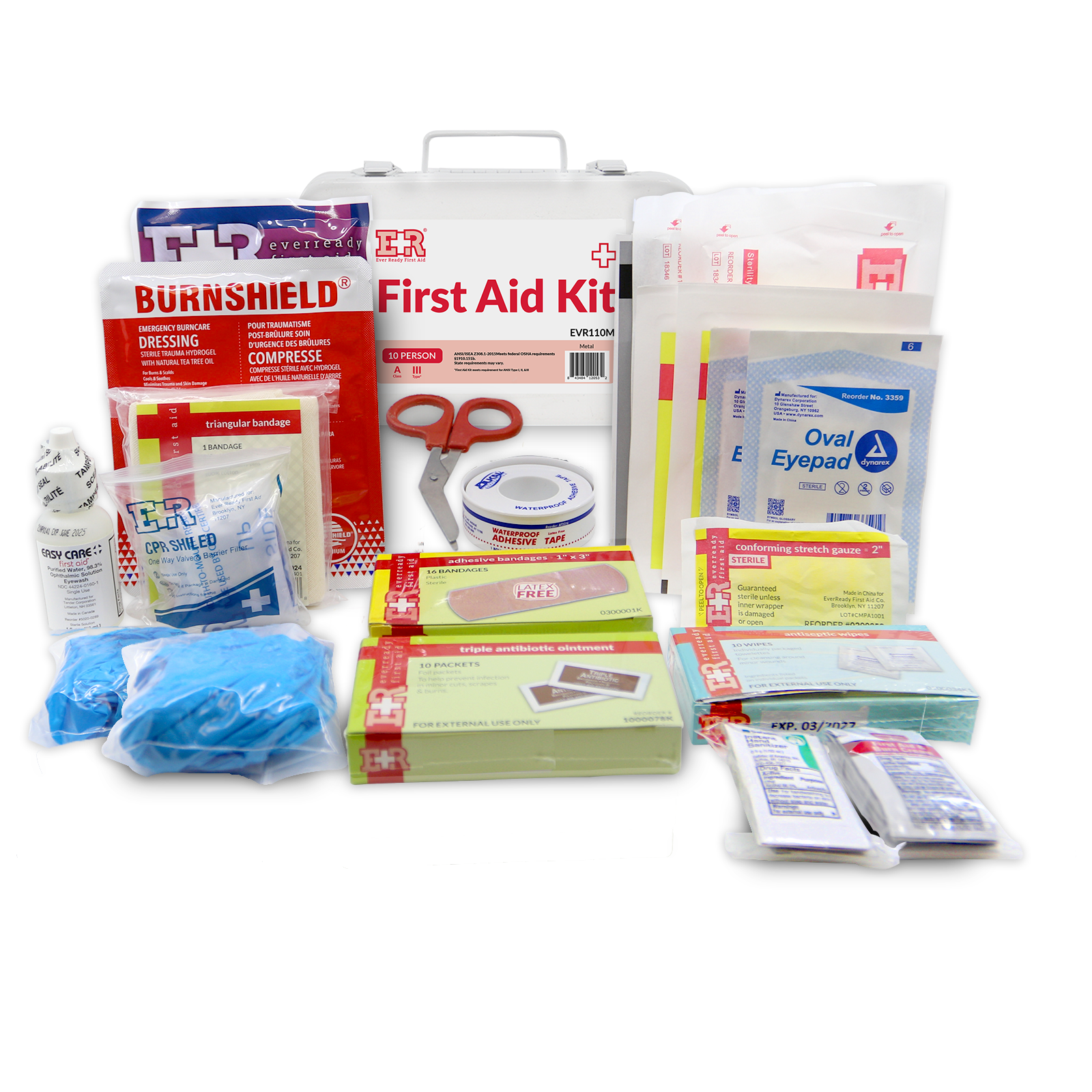 Ever Ready First Aid 10 Person First Aid Kit with Metal Case, Type III, Ansi A, OSHA Compliant