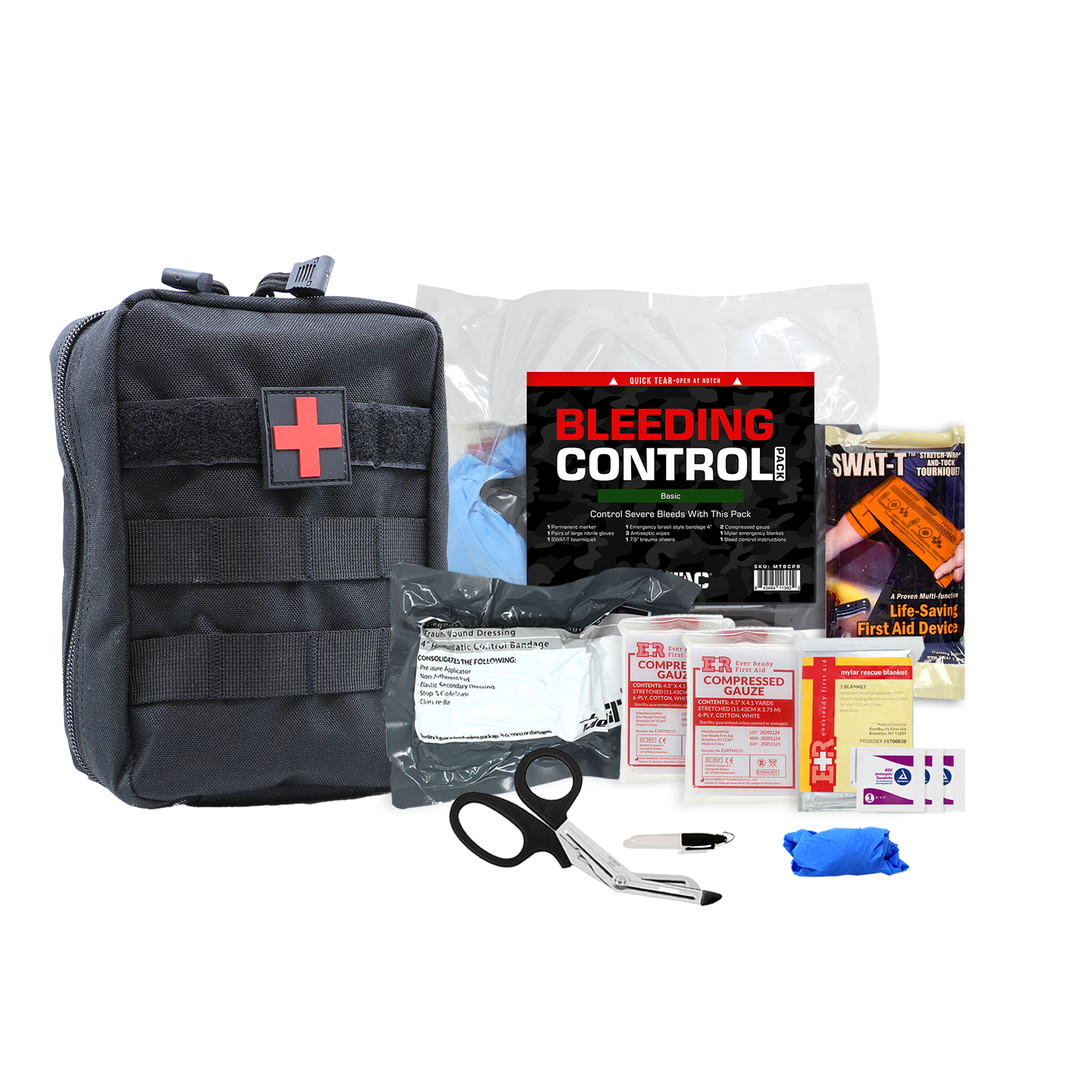 MediTac Basic Bleeding Control Pack Feat. SWAT-T Tourniquet, Emergency Bandage and Compressed Gauze Dressing