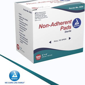 Dynarex Sterile Non Adherent Pads 3" X 4", Box of 100