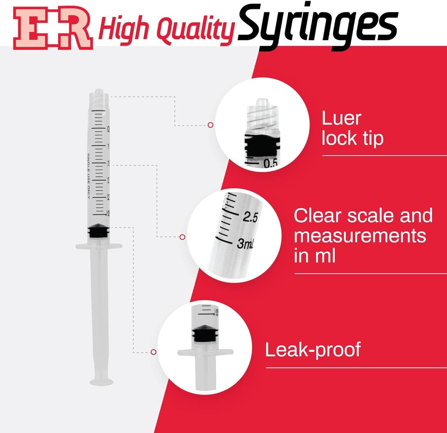 3ml Syringe Sterile with Luer Lock Tip - No Needle - Individually Sealed - Great for Medicine, Feeding Tubes, and Home Care