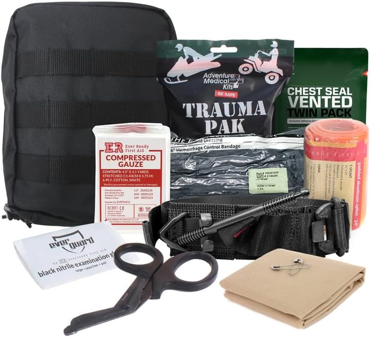 MediTac Premium IFAK Kit - Feat. Trauma Pak, Vent Chest Seal, Israeli Bandage, SOF Tourniquet, Emergency Kits for Home - Black