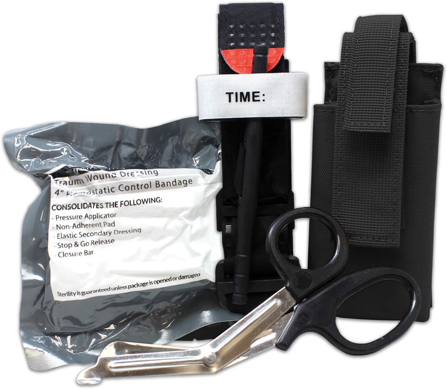 MediTac Gen 1 Combo IFAK Components - Feat. Tourniquet and holder, Emergency Bleeding Control Bandage and Stainless Steel EMS Shears