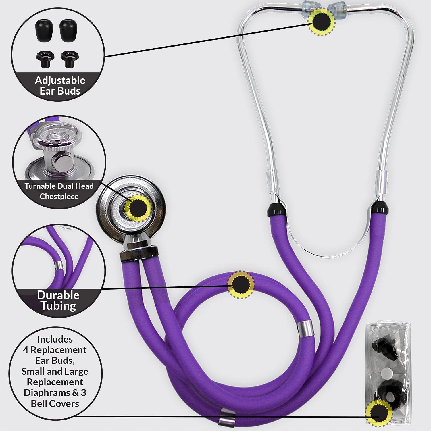 Dixie Ems Sprague-Rappaport Type Two Tube Stethoscope – Purple