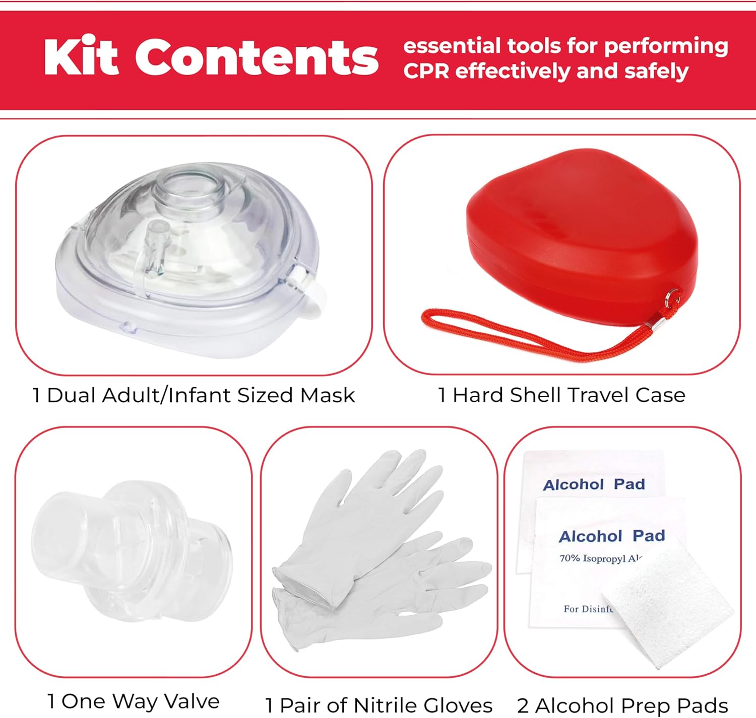 EverOne CPR Rescue Mask, Adult/Child Pocket Resuscitator, Hard Case with Wrist Strap + Gloves & Wipes