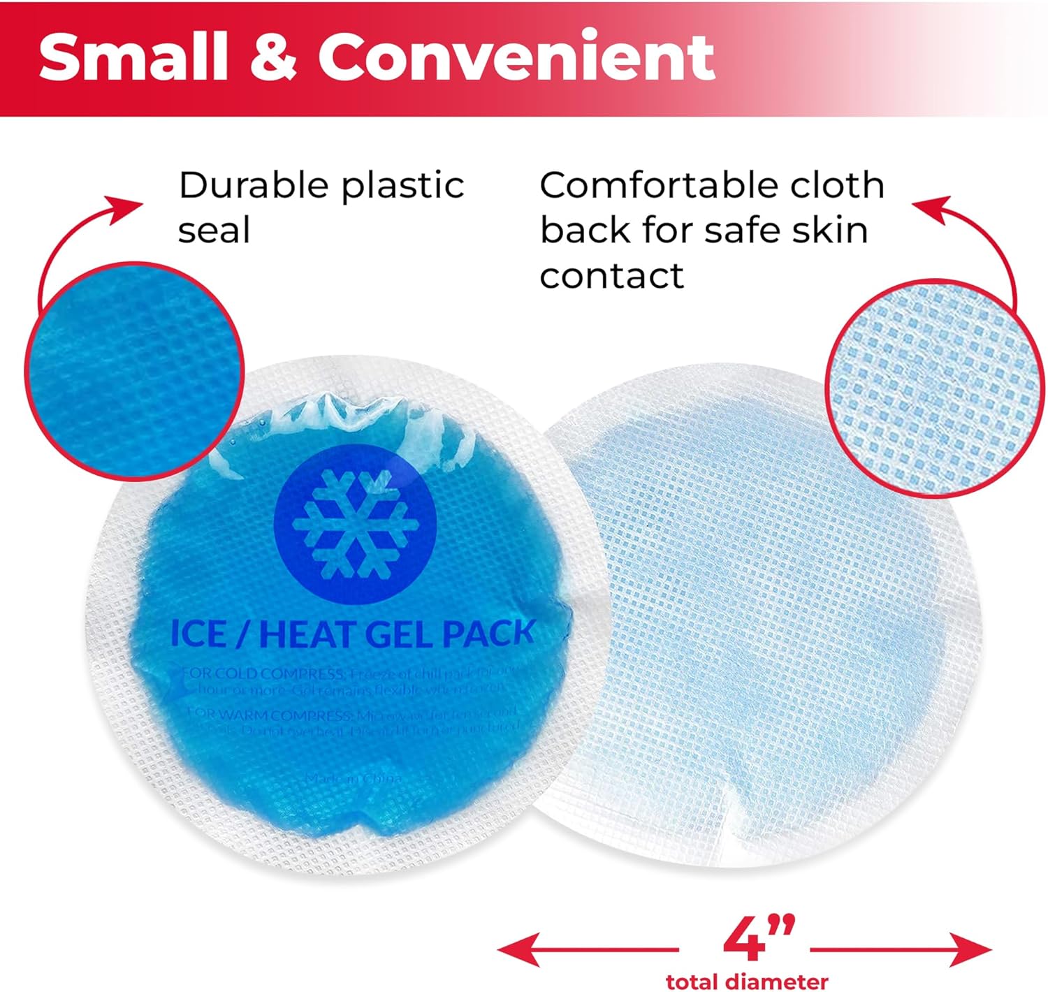 EverOne Round Reusable Gel Ice Pack with Cloth Backing for Hot & Cold Therapeutic Use, First Aid, Injuries, Breastfeeding, 5 Count