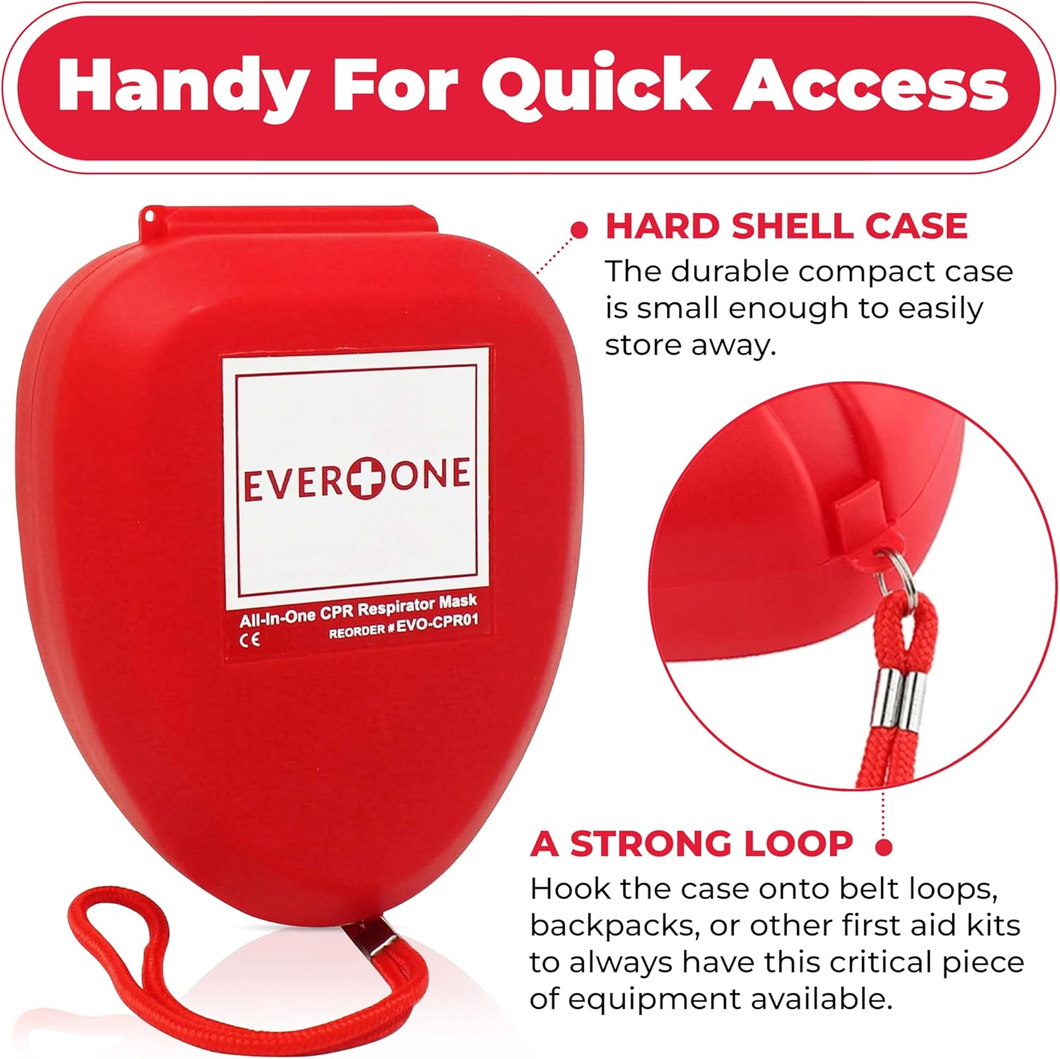 EverOne CPR Rescue Mask, Adult/Child Pocket Resuscitator, Hard Case with Wrist Strap + Gloves & Wipes