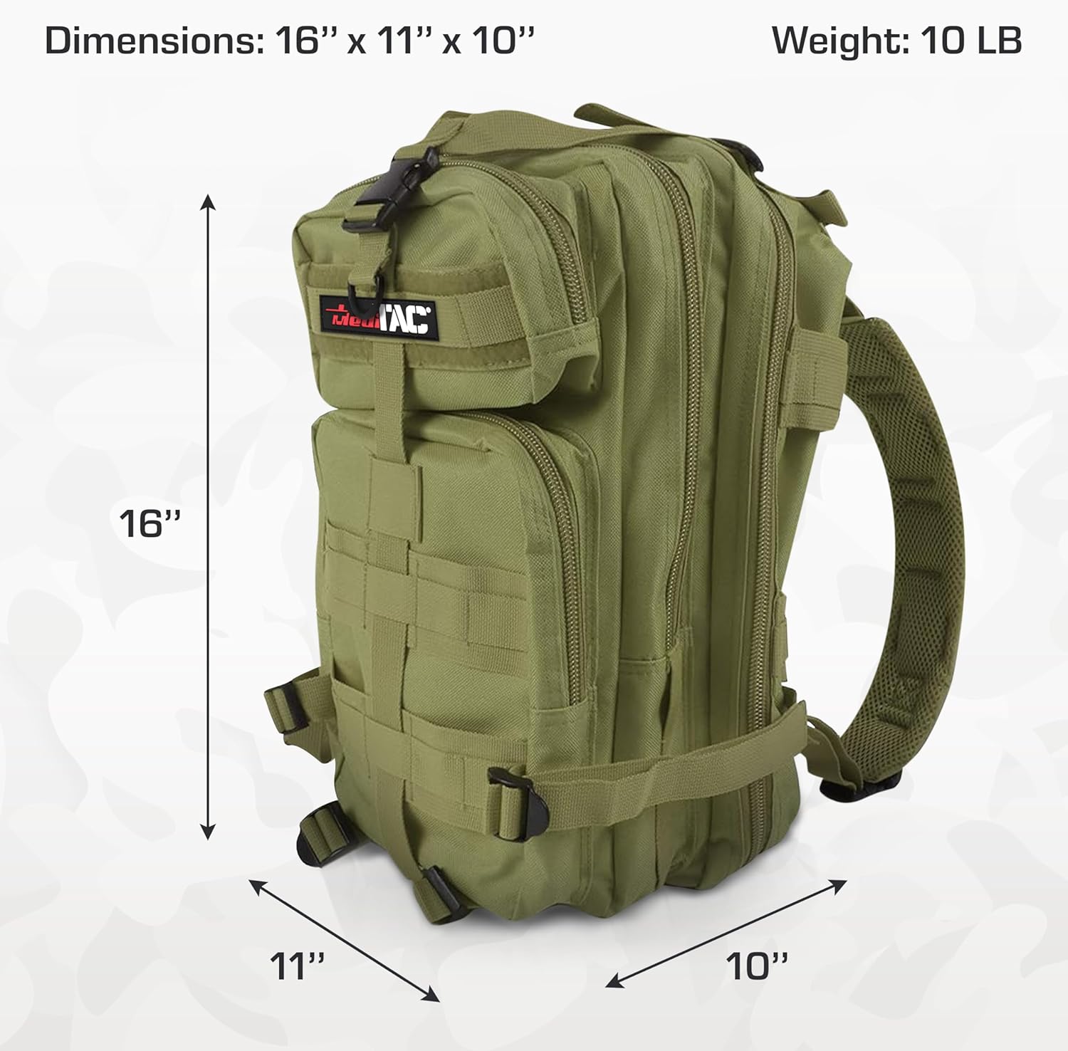 MediTac Rucksack Assault Trauma Tactical Kit Feat. SOF Tourniquet, Chest Seals, Clotting Gauze - Olive Drab