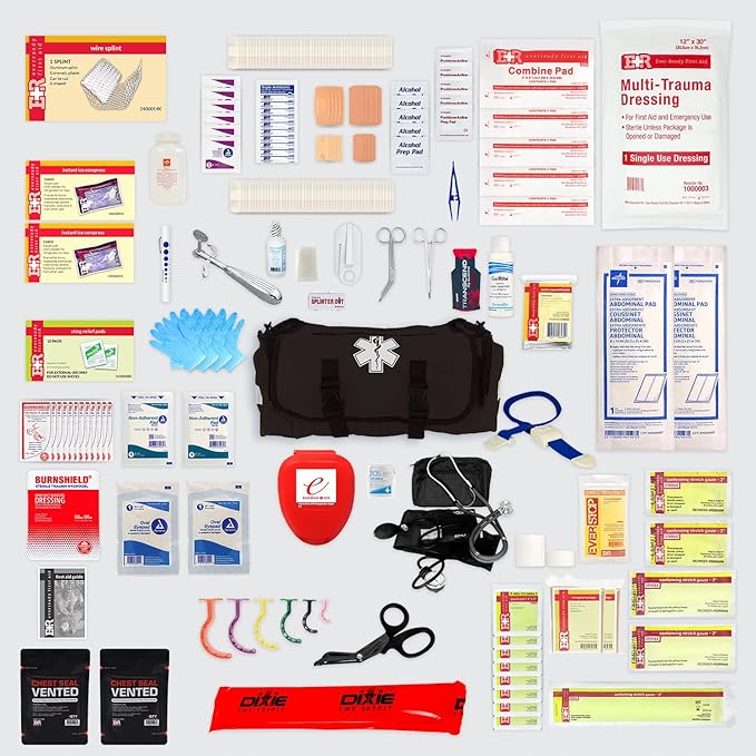 Ever Ready First Aid Fully Stocked EMT Trauma Kit Feat. Tourniquet, Chest Seals, SWAT-T Tourniquet, Control, Bandages, Shears, Gauze Pads and Rolls (Orange)