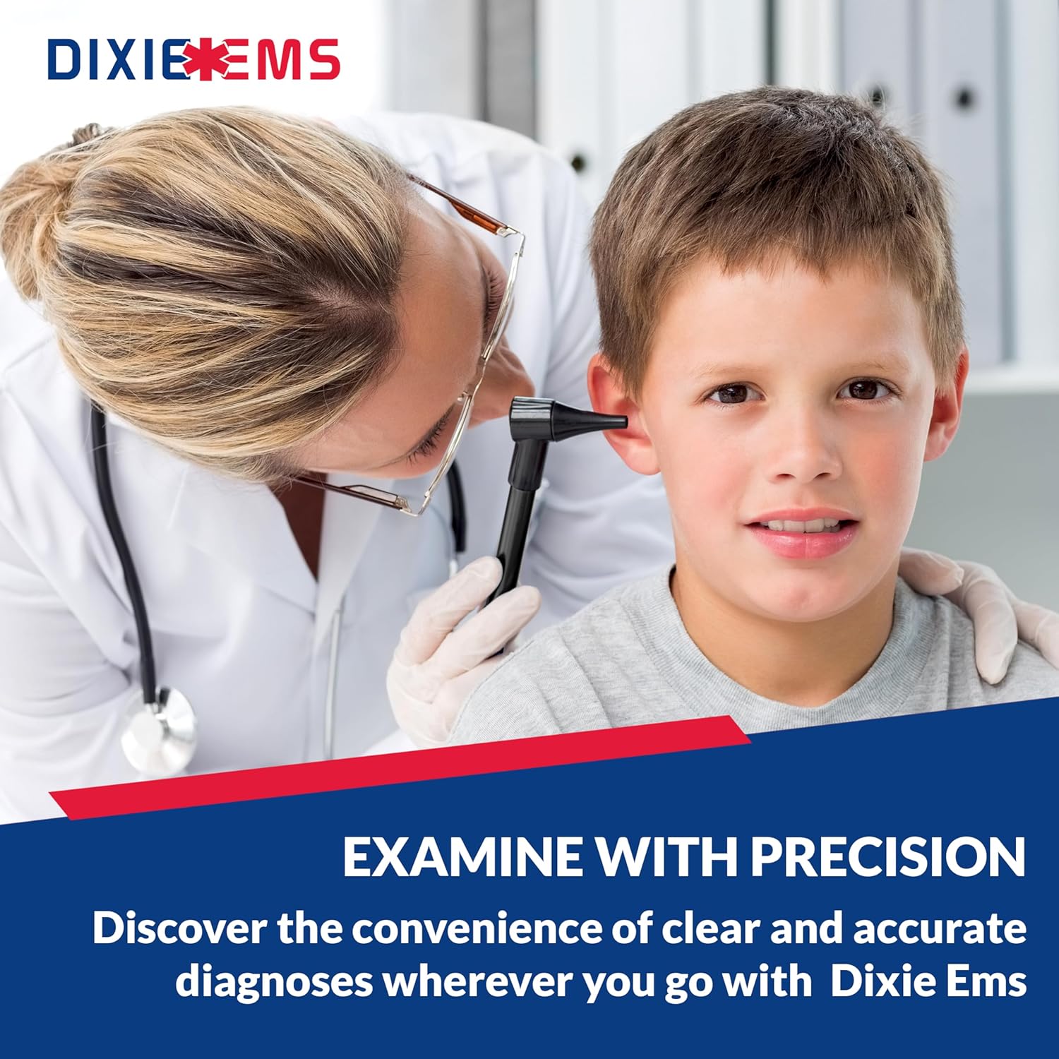 Dixie Ems Basic Medical Pocket Size Otoscope with LED Light, Clip and 4 Specula Sizes for Students, EMTs, Nurses, Doctors, and Vets