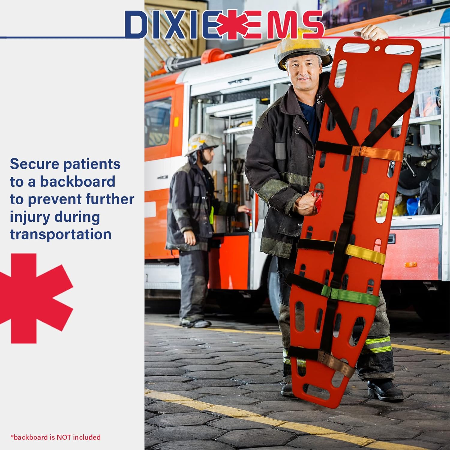 Dixie EMS Backboard Spider Straps, 10 Point Reflective, Color Coded Spine Board Strap System