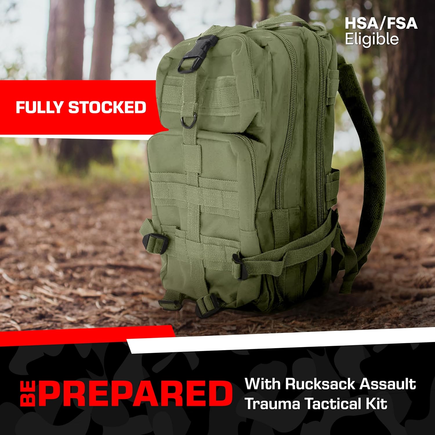 MediTac Rucksack Assault  Feat. SOF Tourniquet, Chest Seals, Clotting Gauze - Olive Drab