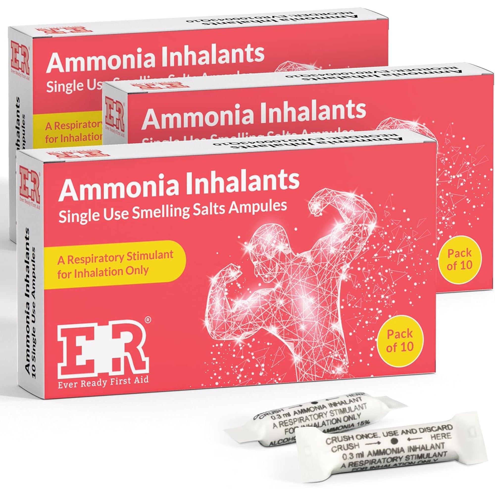 Ever Ready First Aid - Ammonia Inhalant Smelling Salts Ampules for Lightheadedness - Ampules Snap & Sniff - Powerlifting Inhalant Packets for Athletes