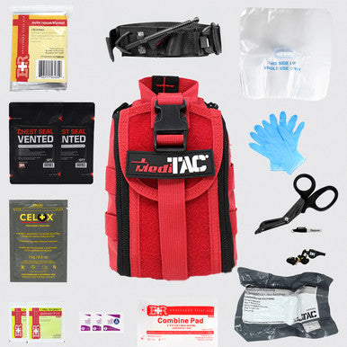 MediTack IFAK Molle-Eagle Type Tactical Trauma Kit Feat. Rip-Away Velcro Fastener, SOF Tourniquet, Celox Bleeding Control Granules And Pressure Bandage, Bleeding Control Kit