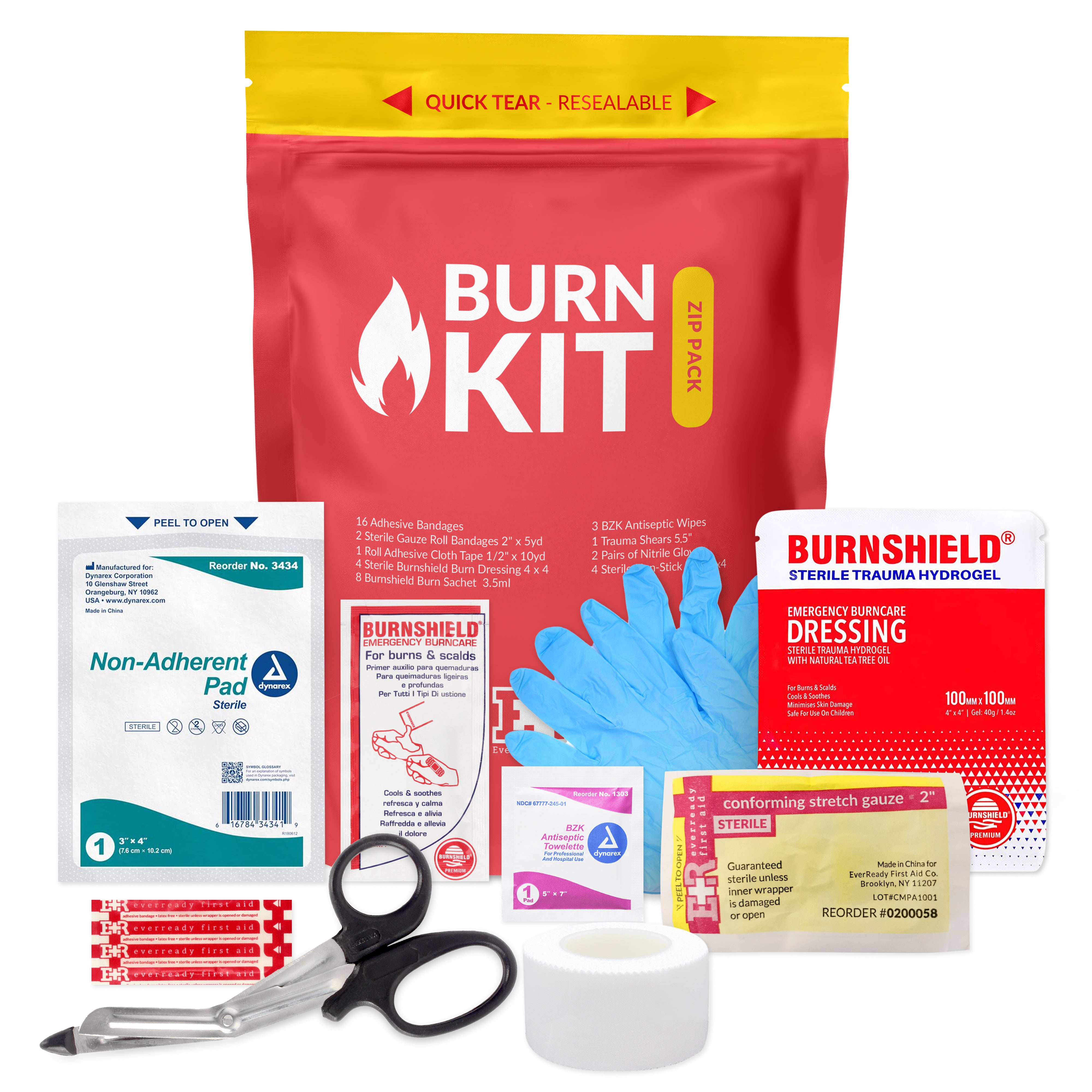Ever Ready First Aid Emergency Burn Kit in Compact First Aid All-Purpose Resealable Pack for Home, Office & Travel