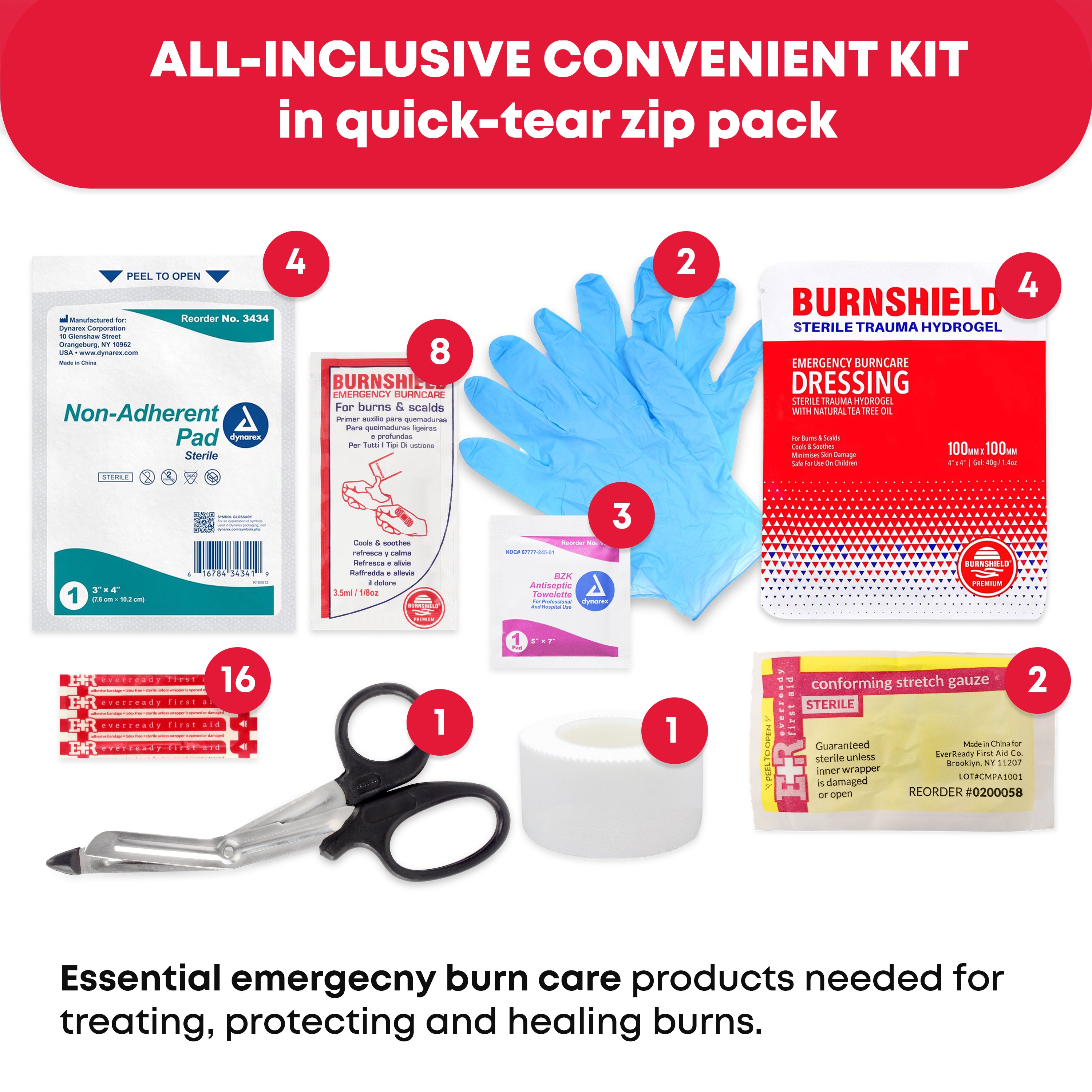 Ever Ready First Aid Emergency Burn Kit in Compact First Aid All-Purpose Resealable Pack for Home, Office & Travel