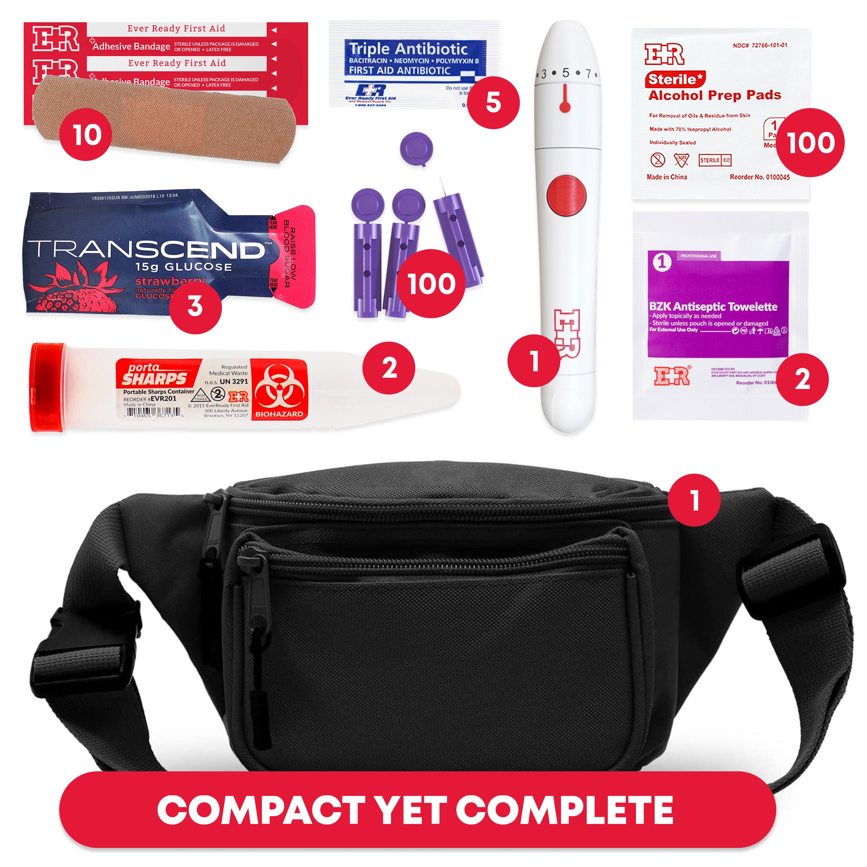 Ever Ready First Aid Diabetic Kit in Fanny Black