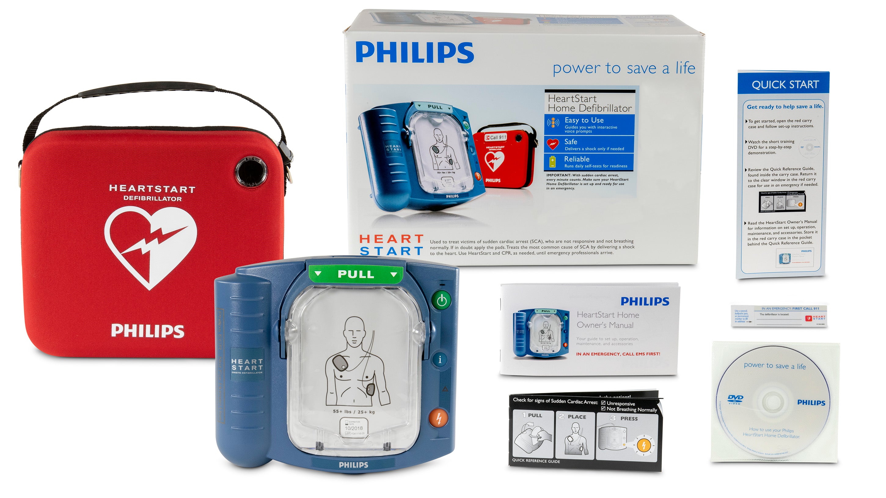 Philips HeartStart Home Automated External Defibrillator AED with Slim Carry Case, Battery and SMART Adult Pads