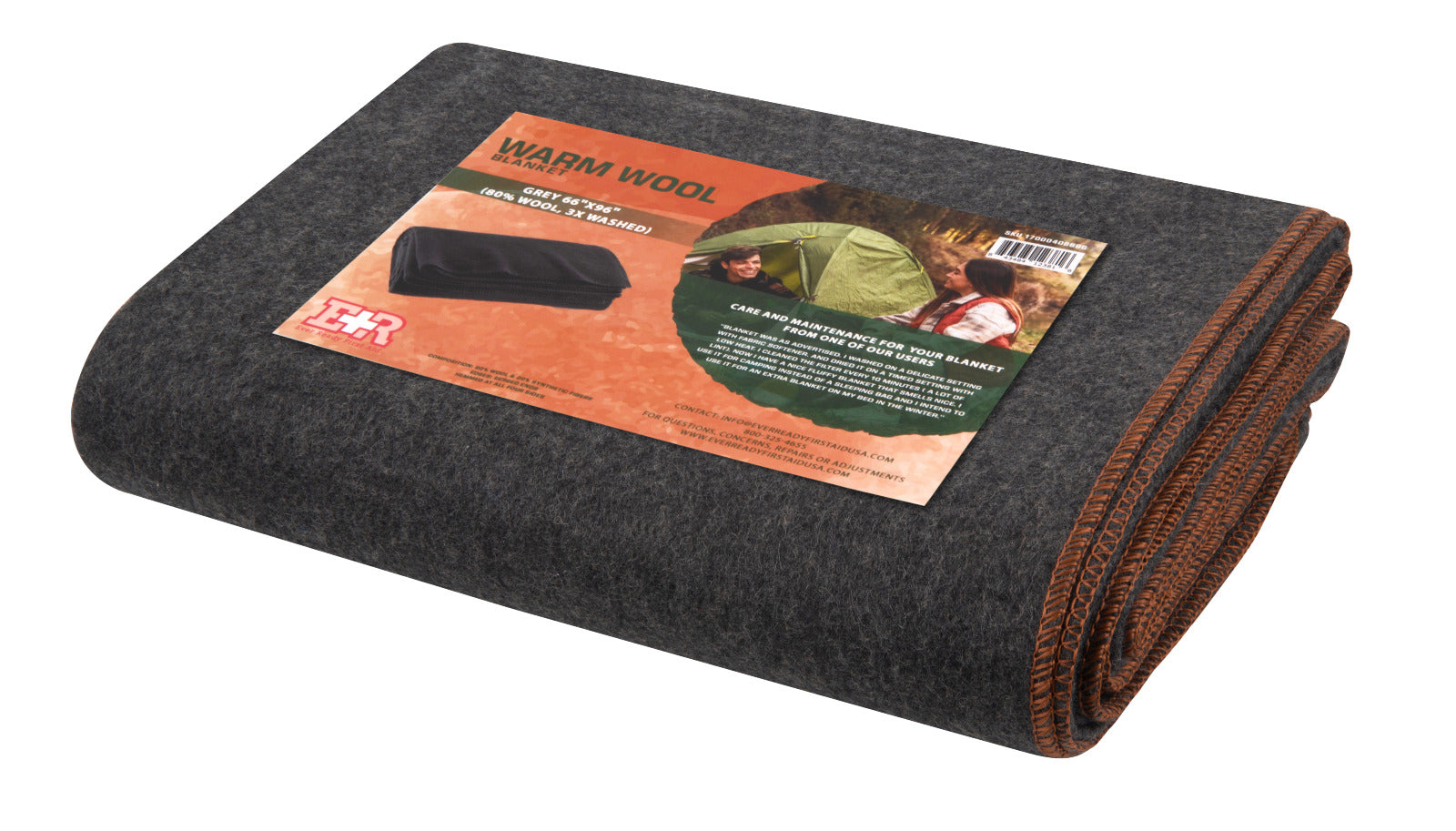 Ever Ready First Aid Military Wool Blanket - Perfect for Outdoors, Camping & Bushcraft Emergency Blanket, 95% Wool - 96" x 66", 5 lbs. -Twin Size