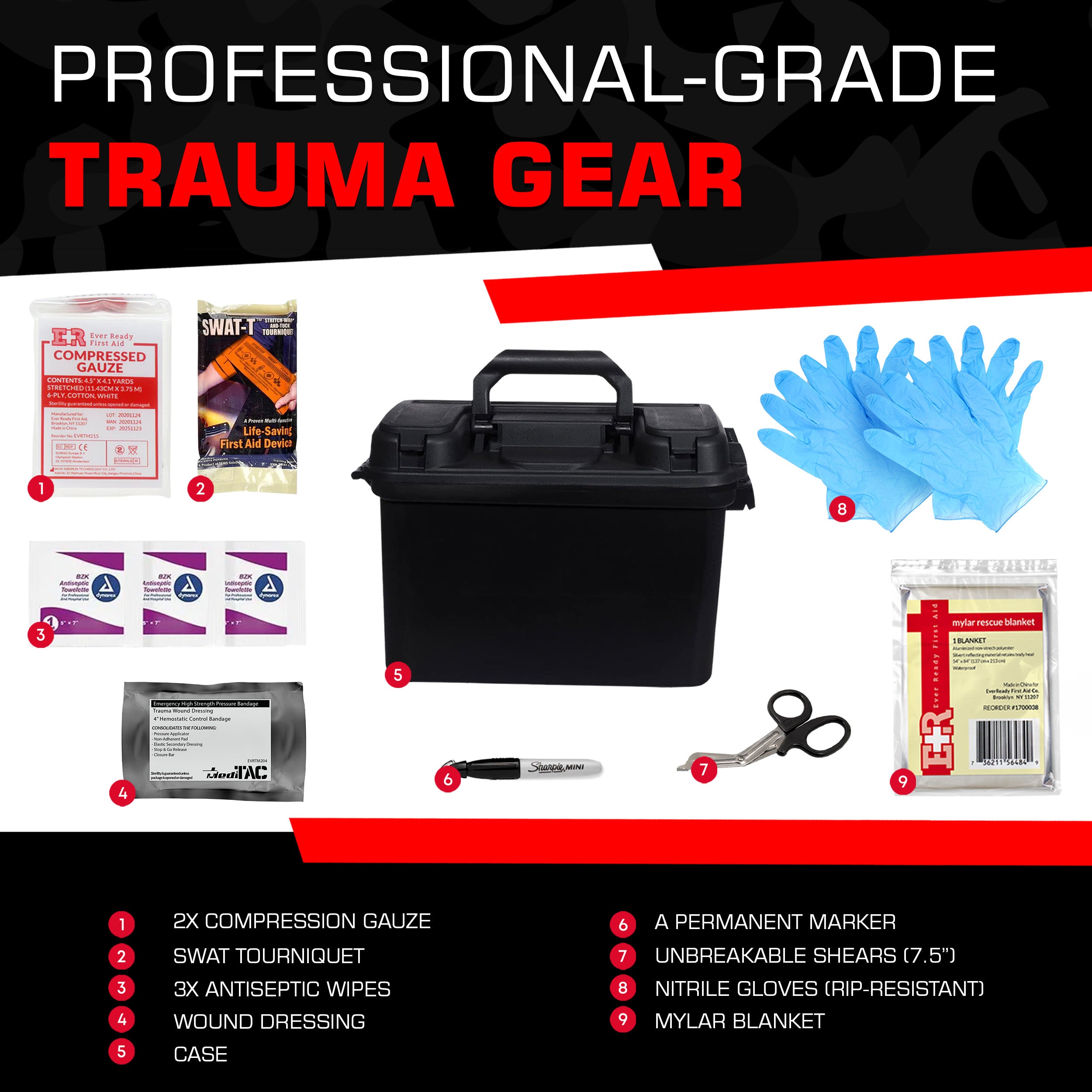 Bleeding Control Kit – 4 Vacuum-Sealed Kits in Plastic Case