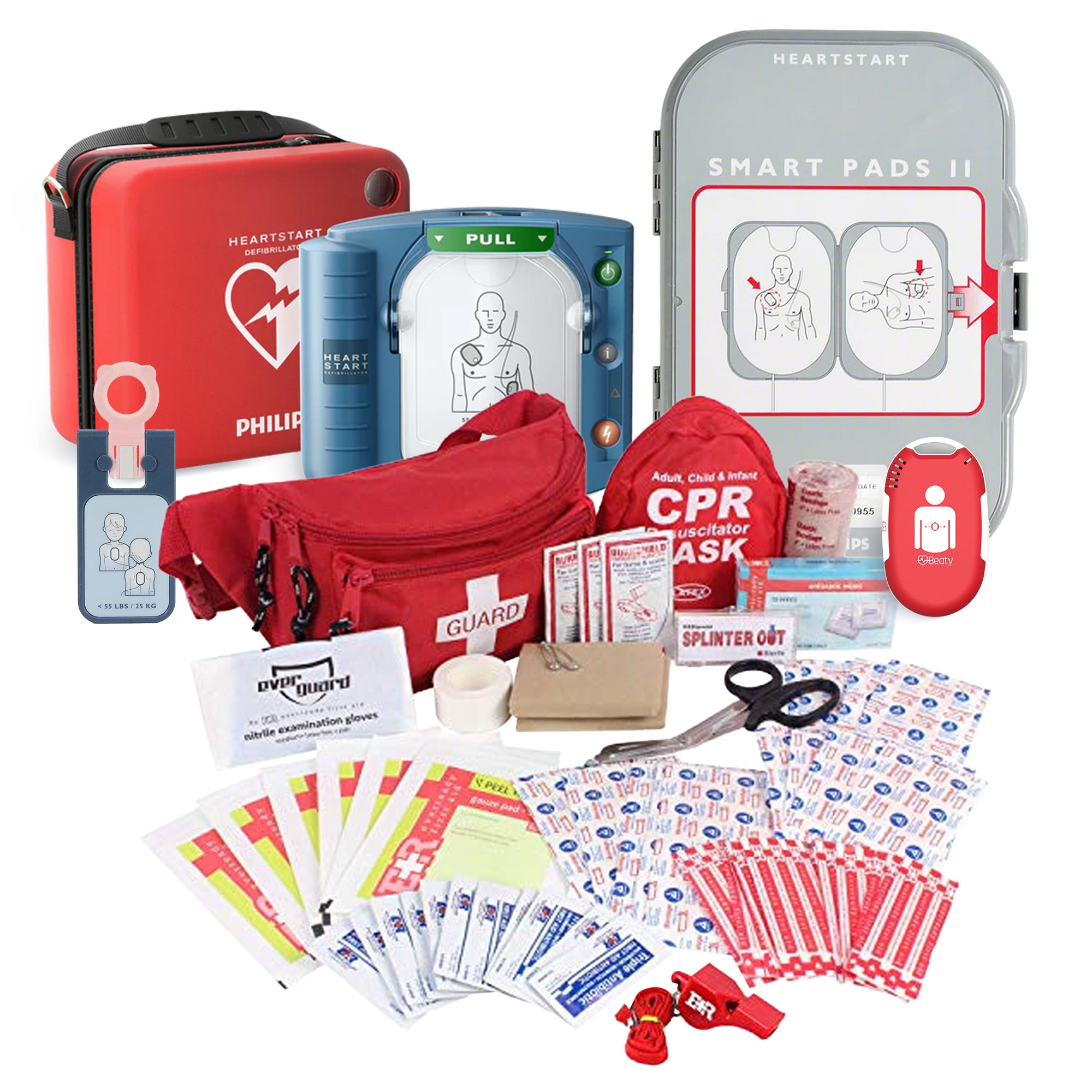 Ever Ready First Aid complete emergency kit with Philips AED, Defibrillation pads, and Beaty CPR (Adults and Children)