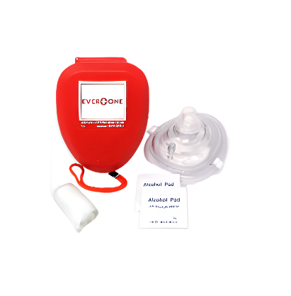 EverOne CPR Rescue Mask, Adult/Child Pocket Resuscitator, Hard Case with Wrist Strap + Gloves & Wipes