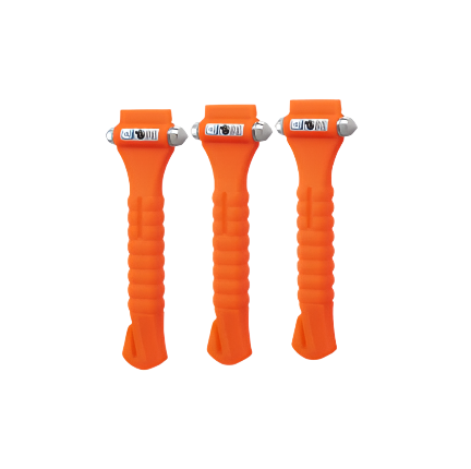 Lifehammer Brand Car Safety Hammer, the Original Emergency Escape and Rescue Tool with Seatbelt Cutter, Made in the Netherlands, Glow Orange - 3 Pack