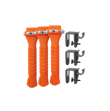 LifeHammer Brand Car Safety Hammer, The Original Emergency Escape and Rescue Tool with Seatbelt Cutter, Made in The Netherlands, Orange - 3 Pack