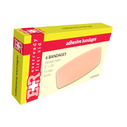 Ever Ready First Aid Adhesive Bandages, Flexible Fabric, 2" x 4-1/2", X-Large, in Kit Unit Box, 6's