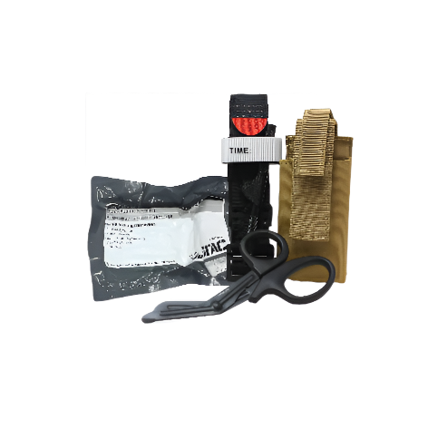 MediTac Gen 2 Combo IFAK - Feat. Tourniquet and holder, Emergency Hemostatic Control Bandage and Autoclavable Titanium EMS Shears - Tan