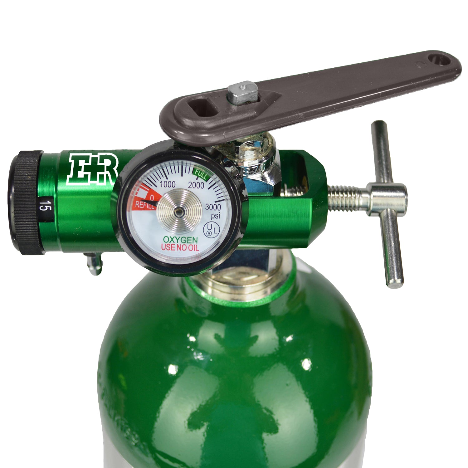 Ever Ready First Aid Mini Oxygen Regulator with Key, 0-25 Litersper min, Brass Sleeve, 870 CGA Connection, Brass Sleeve