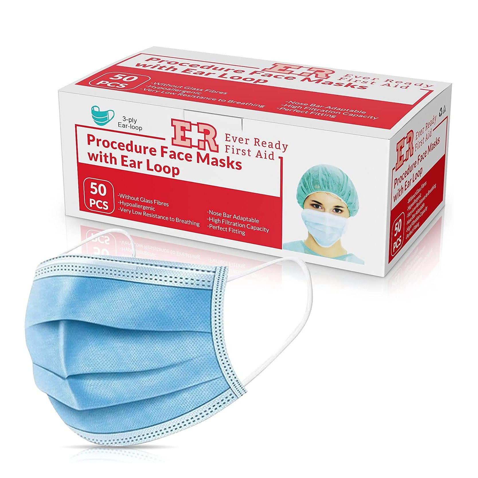 Ever Ready First Aid 3-ply Disposable Face Mask - 50/pack