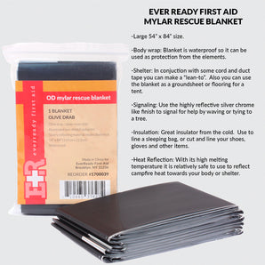 Ever Ready First Aid Emergency Space Mylar Survival Blankets 52" x 84" Olive Drab