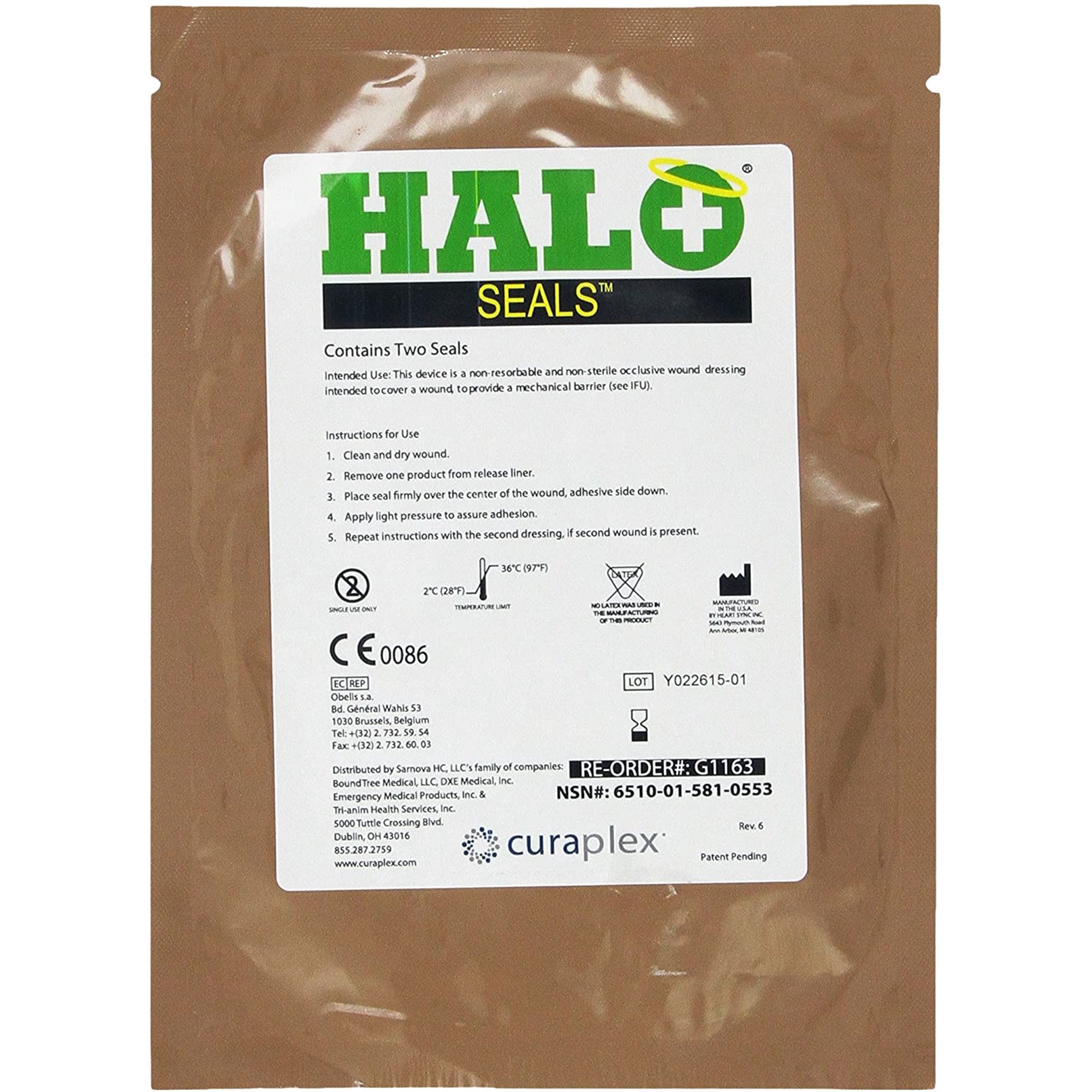 HALO Chest Seal High Performance Occlusive Dressing for Trauma Wounds - 2 in Pack