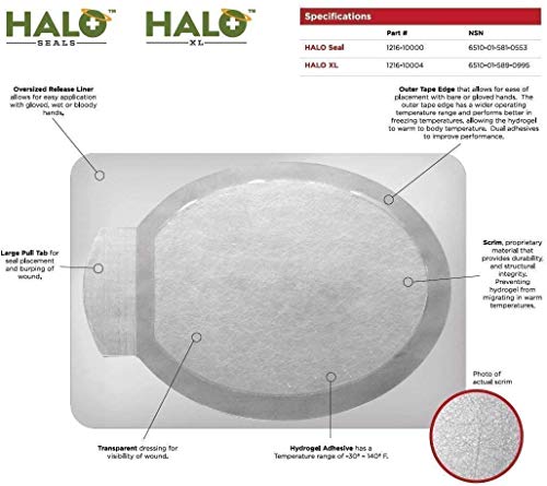 HALO Chest Seal High Performance Occlusive Dressing for Trauma Wounds - 2 in Pack