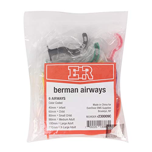 Ever Ready First Aid Berman Oral Airway Kit Emergency EMS Oropharangeal Airways 6-Pack Colored OPA in Poly Bag