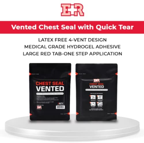 Ever Ready First Aid Vented Chest Seal with Quick Tear - 6.6” Square Occlusive Adhesive Dressing for Open Chest Wounds