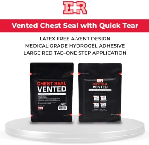 Ever Ready First Aid Vented Chest Seal with Quick Tear - 6.6” Square Occlusive Adhesive Dressing for Open Chest Wounds - 3 Pack