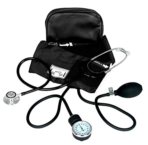 Dixie EMS Aneroid Sphygmomanometer and Dual Head Stethoscope Set with Adult Size Blood Pressure Cuff, Calibration Key and Carrying Case