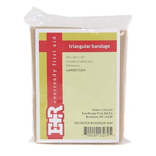 Ever Ready First Aid Triangular Bandage, 40" x 40" x 56", 12-Piece-Non-Woven-Cotton-Triangular-Bandages,12 Count (Pack of 1)