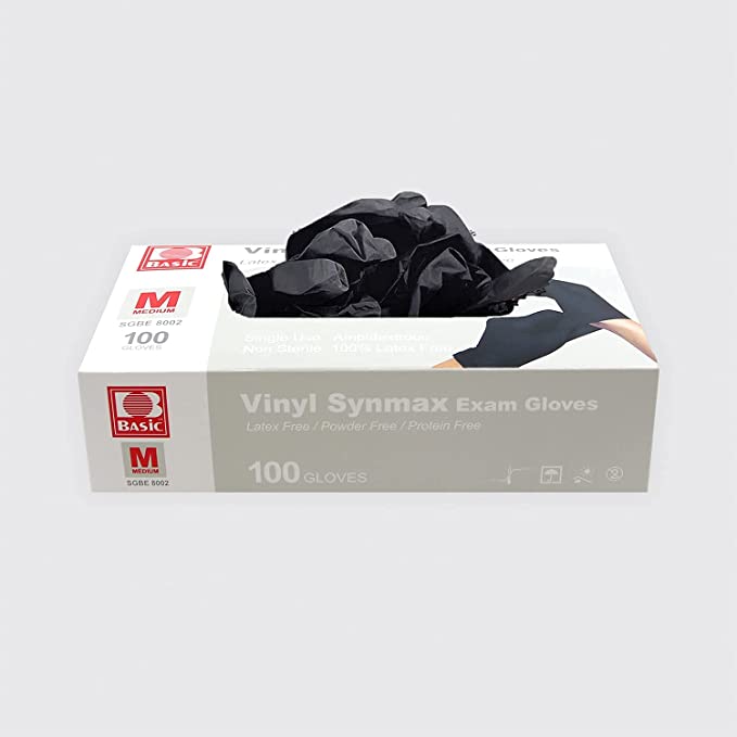 Ever Ready Disposable Vinyl Black Exam Gloves, Powder-Free & Latex-Free Gloves, Size Large