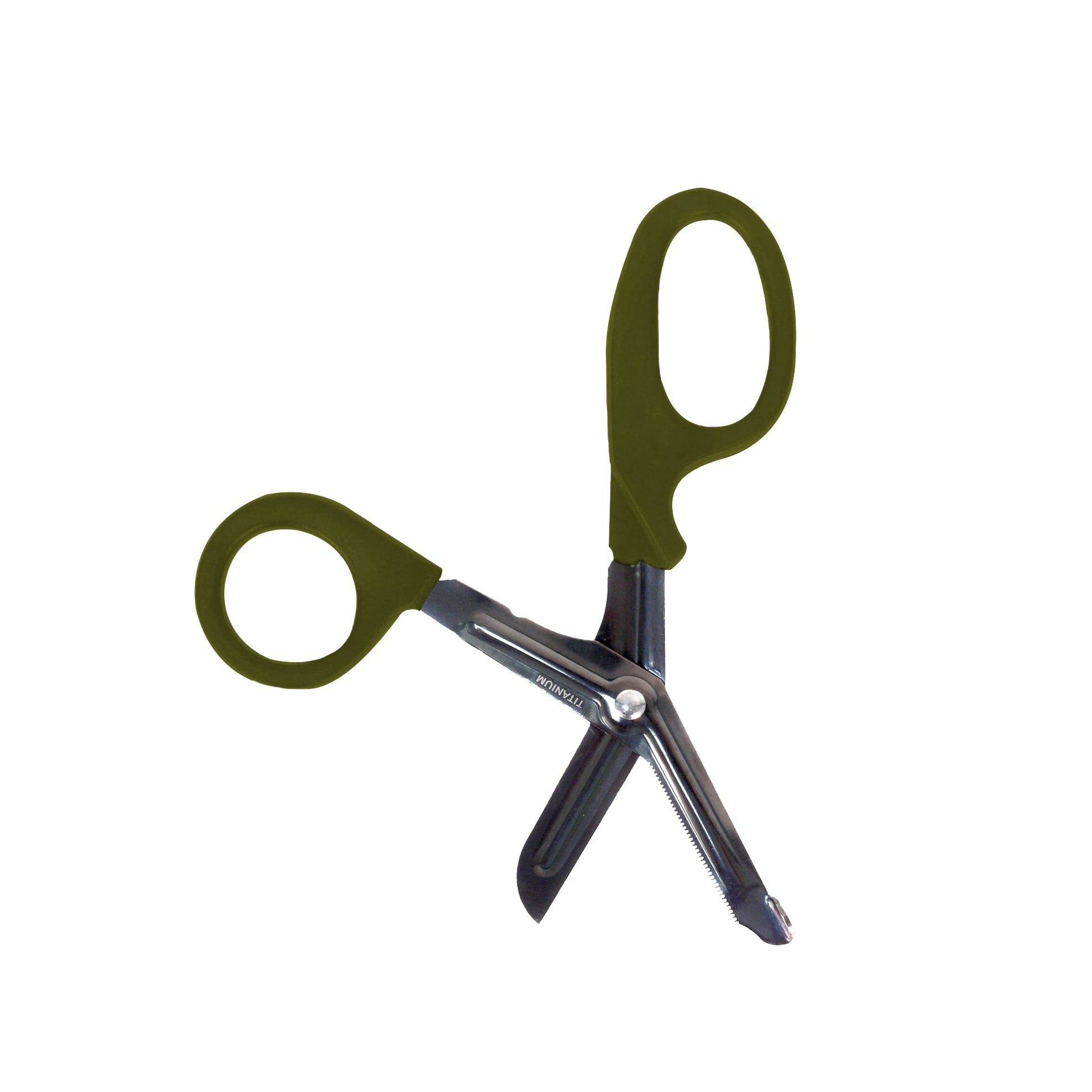 Ever Ready First Aid Autoclavable Titanium Bonded Bandage Shears 7 1/4" Bent - Drab Olive Green