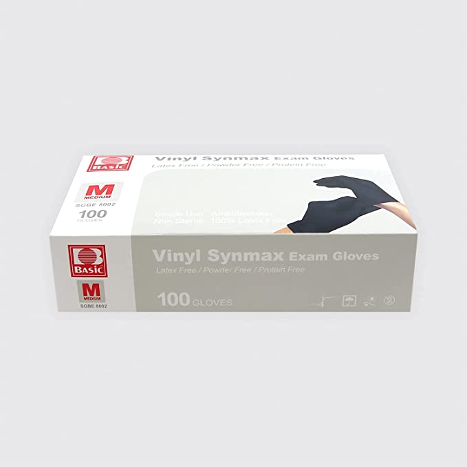 Ever Ready Disposable Vinyl Black Exam Gloves, Powder-Free & Latex-Free Gloves, Size Medium
